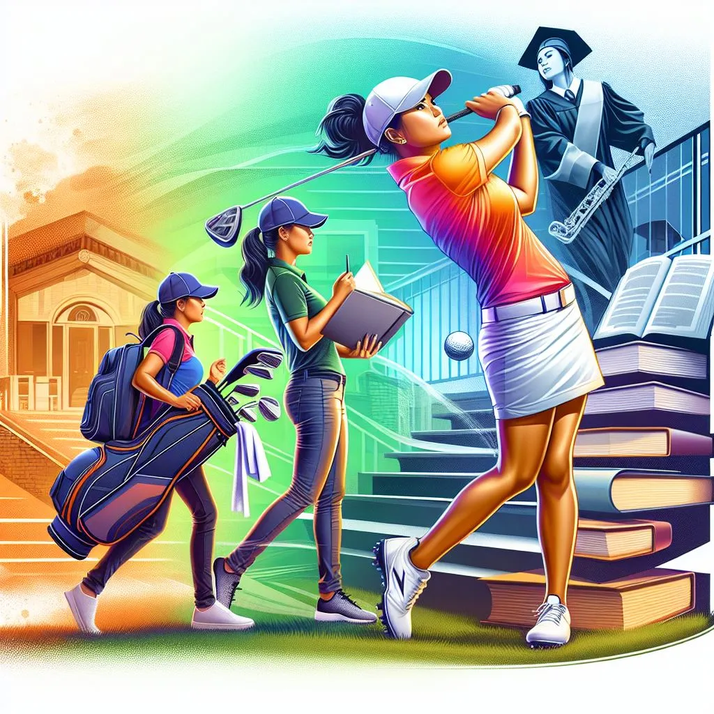 Illustration of a student-athlete moving from the classroom to the golf course.
